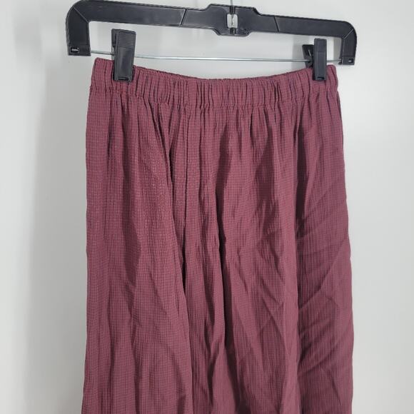 Flax Red Grey Plaid Elastic Waist Midi Skirt 4-6 - Picture 2 of 9